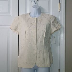 Jones New York embroidered beaded vintage button fitted blouse  Sz  4 NWT